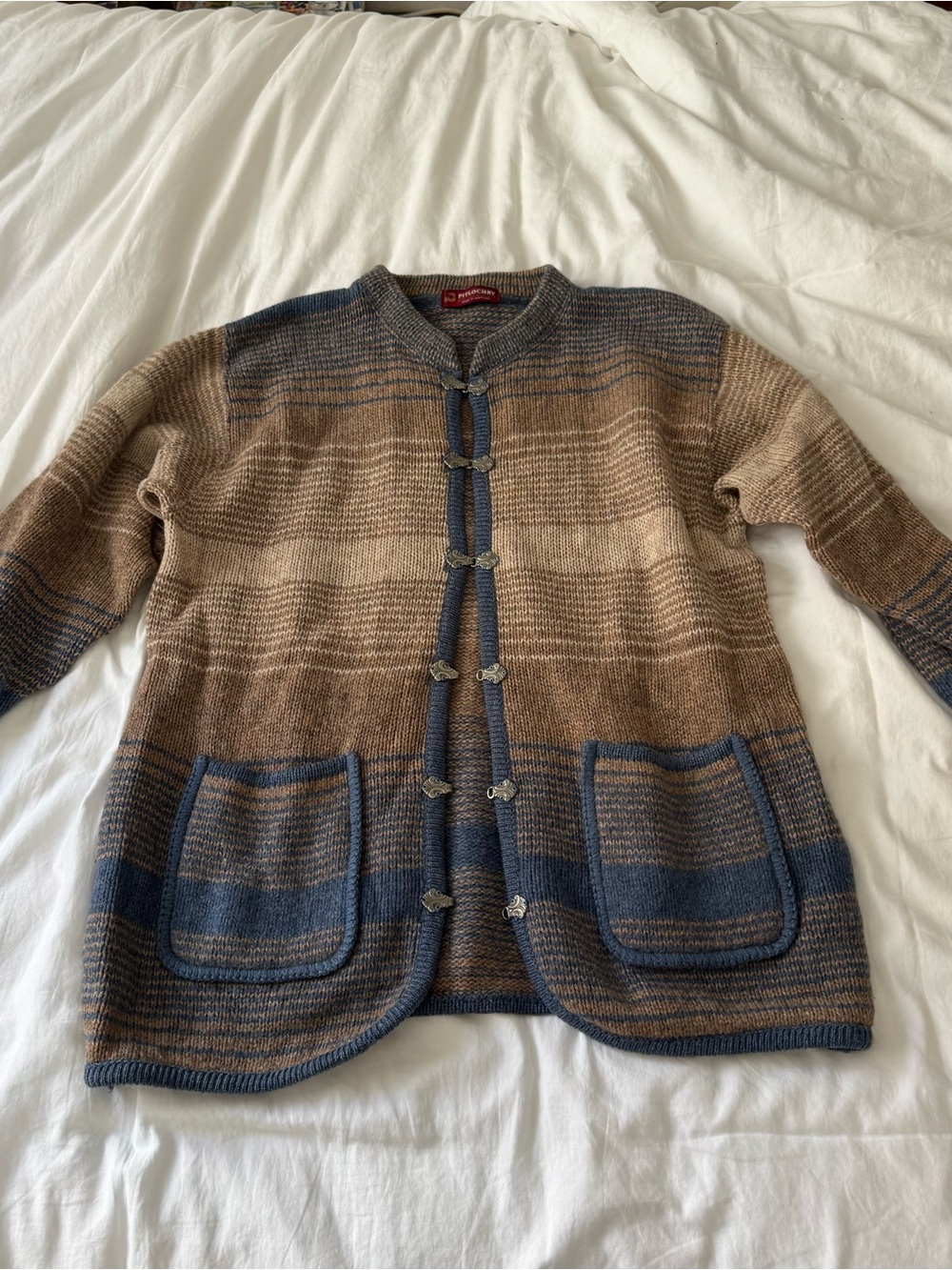 Oversized Vintage Knit Cardigan Sweater in Brown and Blue